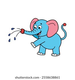 Cute Elephant Spraying Water Outline Vector Art