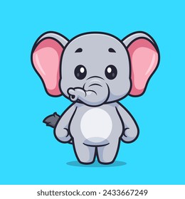 Cute Elephant Standing Cartoon Vector Icon Illustration. Animal Nature Icon Concept Isolated Premium Vector. Flat Cartoon Style