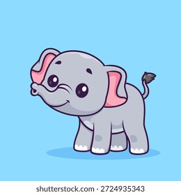Cute Elephant Standing Cartoon Vector Icon Illustration. Animal Nature Icon Concept Isolated Premium Vector. Flat Cartoon Style