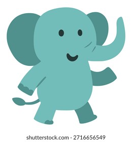 cute elephant standing hand drawn flat color vector illustration template design