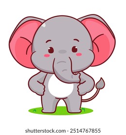 Cute elephant standing with hand on waist cartoon vector. Adorable and kawaii animal concept design. Mascot, icon, logo illustration. Isolated white background