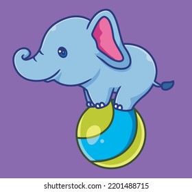 cute elephant standing on balloon carnival. isolated cartoon animal illustration. Flat Style Sticker Icon Design Premium Logo vector. Mascot Character