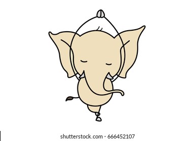 Cute Elephant standing on one leg. Vector Illustration. Isolated on white background.