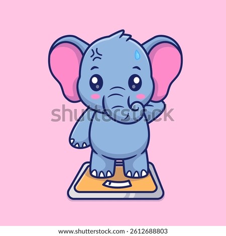 Cute Elephant Standing On Weight Scale Cartoon Vector Icon Illustration. Animal Healthy Icon Concept Isolated Premium Vector. Flat Cartoon Style