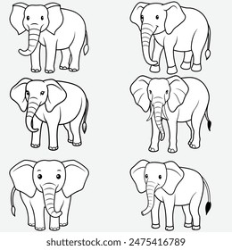 A cute elephant stands up straight. Big animal. World Elephant Day. One line drawing for different uses. Vector illustration.