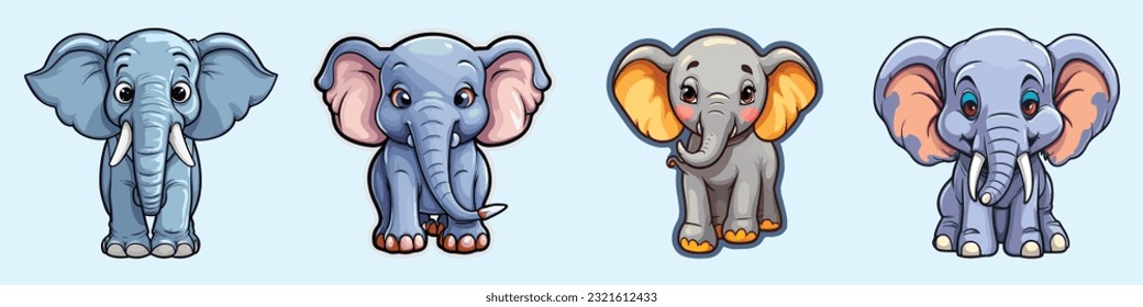 Cute elephant sticker set design with isolated illustration.