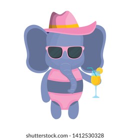 cute elephant with summer hat and cocktail