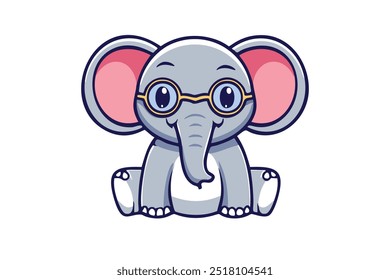 Cute elephant with sunglasses cartoon character