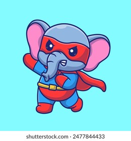 Cute Elephant Super Hero Cartoon Vector Icon Illustration. Animal Holiday Icon Concept Isolated Premium Vector. Flat Cartoon Style