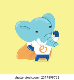 Cute elephant super hero with cloak. Vector illustration for baby shower, greeting card, party invitation, fashion clothes t-shirt print.