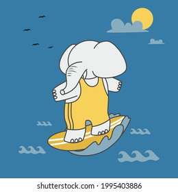 Cute Elephant Surfing Illustration Themed
