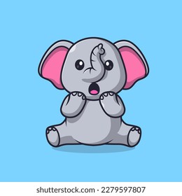 Cute Elephant Surprised Cartoon Vector Icon Illustration. Animal Nature Icon Concept Isolated Premium Vector. Flat Cartoon Style