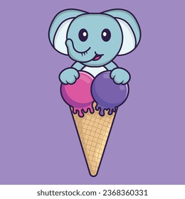 Cute elephant with sweet ice cream. Animal cartoon concept isolated. Can used for t-shirt_ greeting card_ invitation card or mascot.