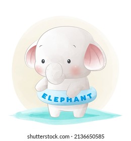 Cute Elephant swimming with a buoy