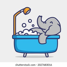 cute elephant take a bath with a shower soap. animal flat cartoon style illustration icon premium vector logo mascot suitable for web design banner character