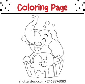 cute elephant taking bath coloring page. Animal coloring book for kids