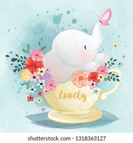 Cute Elephant in the Tea Cup