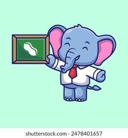 Cute Elephant Teacher With Board Cartoon Vector Icon Illustration. Animal Education Icon Concept Isolated Premium Vector. Flat Cartoon Style