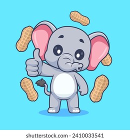 Elite Elephant Thumbup Con El Icono Del Vector De Caricatura De Maní
Ilustración. Concepto de ícono de alimento animal Isolación Premium
Vector. Estilo de dibujo plano