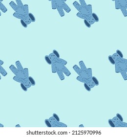 Cute elephant toy seamless pattern. Funny child playthings in doodle style. Hand drawn texture for fabric, wallpaper, textile, print, title, wrapping paper. Vector illustration.