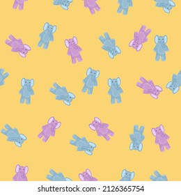 El juguete de elefante lindo es un patrón impecable. Niños divertidos juguetean al estilo de doodle. Textura dibujada a mano para tela, papel pintado, textil, impresión, título, papel envolvente. Ilustración vectorial.