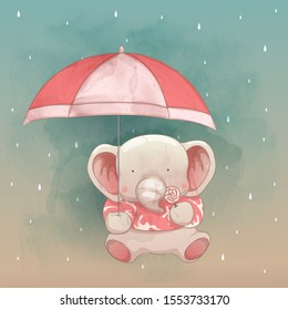 a cute elephant and the umbrella