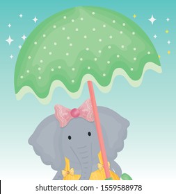 cute elephant with umbrella fantasy fairy tale vector illustration