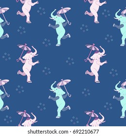 Cute elephant and umbrella. Seamless pattern. Vector illustration.