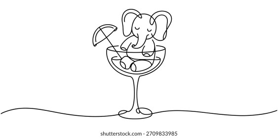 Ein süßer Elefant mit einem Schirm, der in einem Weinglas auf weißem Hintergrund sitzt.
