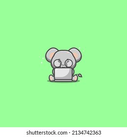 cute elephant using laptop vector illustration