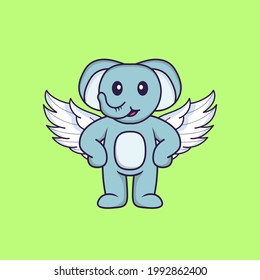 Cute elephant using wings. Animal cartoon concept isolated. Can used for t-shirt, greeting card, invitation card or mascot.