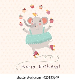 cute elephant. vector card