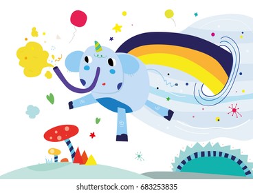 cute elephant vector editable room kids poster light blue 