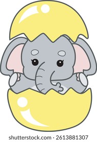 Cute Elephant vector icon. Funny baby Elephant animal series stock illustration. Life of fluffy Elephant designs.
baby elephant in the crack of egg