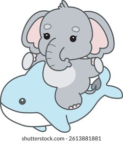 Cute Elephant vector icon. Funny baby Elephant animal series stock illustration. Life of fluffy Elephant designs.
baby elephant riding a whale
