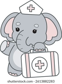 Cute Elephant vector icon. Funny baby Elephant animal series stock illustration. Life of fluffy Elephant designs.
baby elephant bring a first aid kit
