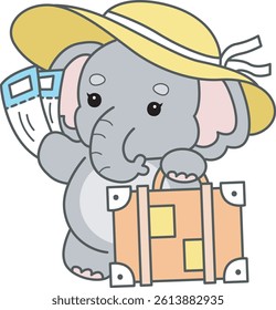 Cute Elephant vector icon. Funny baby Elephant animal series stock illustration. Life of fluffy Elephant designs.
baby elephant bring a Travelling bag