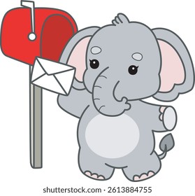 Cute Elephant vector icon. Funny baby Elephant animal series stock illustration. Life of fluffy Elephant designs.
baby elephant want to send a letter
