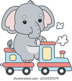 Cute Elephant vector icon. Funny baby Elephant animal series stock illustration. Life of fluffy Elephant designs.
baby elephant riding a train
