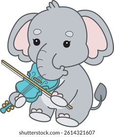 Cute Elephant vector icon. Funny baby Elephant animal series stock illustration. Life of fluffy Elephant designs.
baby elephant playing a violin 