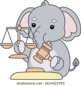 Cute Elephant vector icon. Funny baby Elephant animal series stock illustration. Life of fluffy Elephant designs.
baby elephant bring a scales and hammer