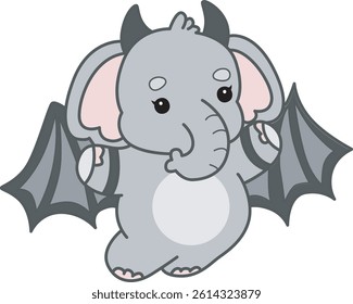 Cute Elephant vector icon. Funny baby Elephant animal series stock illustration. Life of fluffy Elephant designs.
baby elephant fly with bat costume
