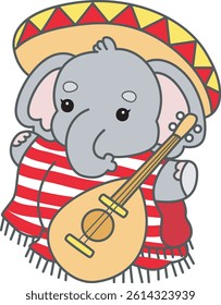 Cute Elephant vector icon. Funny baby Elephant animal series stock illustration. Life of fluffy Elephant designs.
baby elephant playing a guitar
