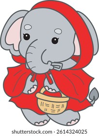 Cute Elephant vector icon. Funny baby Elephant animal series stock illustration. Life of fluffy Elephant designs.
baby elephant wearing a red riding hood costume
