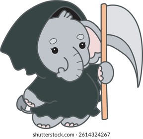 Cute Elephant vector icon. Funny baby Elephant animal series stock illustration. Life of fluffy Elephant designs.
baby elephant with angel of death costume