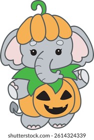 Cute Elephant vector icon. Funny baby Elephant animal series stock illustration. Life of fluffy Elephant designs.
baby elephant with pumpkin costume