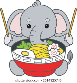 Cute Elephant vector icon. Funny baby Elephant animal series stock illustration. Life of fluffy Elephant designs.
baby elephant eating ramen