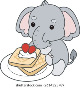 Cute Elephant vector icon. Funny baby Elephant animal series stock illustration. Life of fluffy Elephant designs.
baby elephant bring a strawberry bread