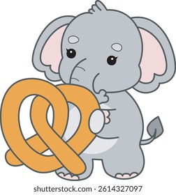 Cute Elephant vector icon. Funny baby Elephant animal series stock illustration. Life of fluffy Elephant designs.
baby elephant bring a waffle
