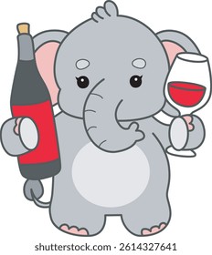 Cute Elephant vector icon. Funny baby Elephant animal series stock illustration. Life of fluffy Elephant designs.
baby elephant bring a bootle and cup of beer
